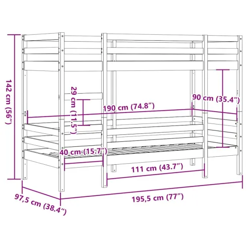 Krevet na kat 90 x 190 cm od masivne borovine - Prirodna 90 x 190 cm Cijena