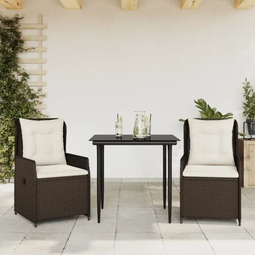 Vrtna garnitura - 3-dijelni vrtni blagovaonski set s jastucima poliratan smeđi - Smeđa 80 x 80 x 74 cm 2 Cijena