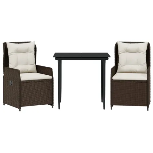 Vrtna garnitura - 3-dijelni vrtni blagovaonski set s jastucima poliratan smeđi - Smeđa 80 x 80 x 74 cm 2 Cijena