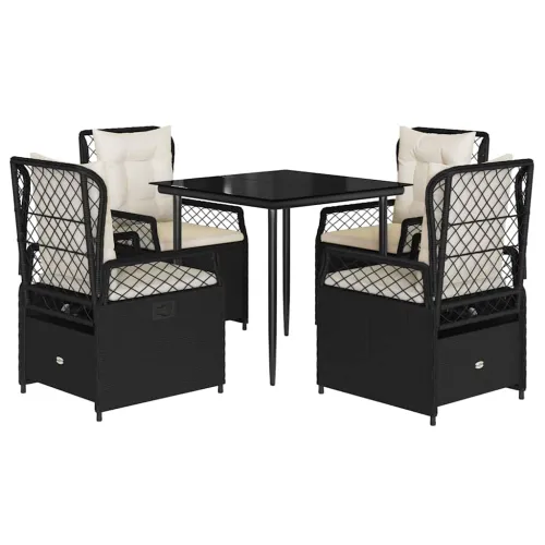 Vrtna garnitura - 5-dijelni vrtni blagovaonski set s jastucima od poliratana crni - Crna 80 x 80 x 74 cm 4 Cijena