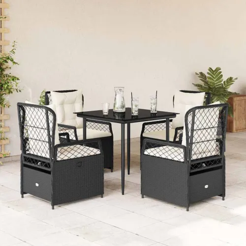 Vrtna garnitura - 5-dijelni vrtni blagovaonski set s jastucima od poliratana crni - Crna 80 x 80 x 74 cm 4 Cijena