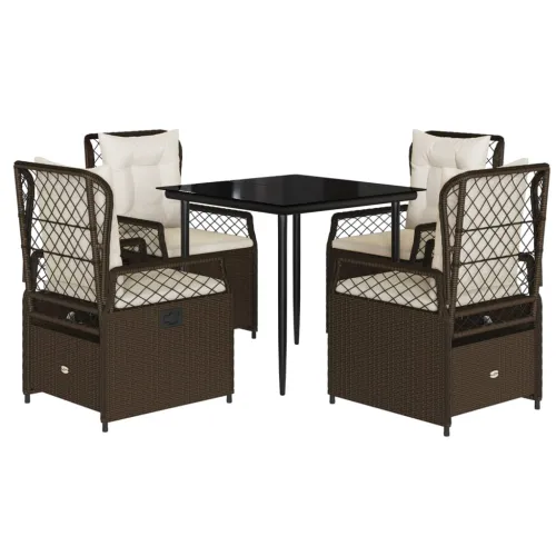 Vrtna garnitura - 5-dijelni vrtni blagovaonski set s jastucima poliratan smeđi - Smeđa 80 x 80 x 74 cm 4 Cijena