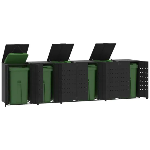 Spremište za 6 kante za otpad crno 414x79x117 cm čelično - Crna poklopac s plinskim podizanjem 6 1 Cijena