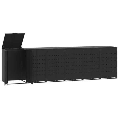 Spremište za 6 kante za otpad crno 414x79x117 cm čelično - Crna poklopac s plinskim podizanjem 6 1 Cijena