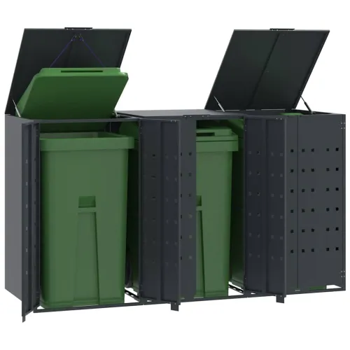 Spremište za 3 kante za otpad antracit 207x79x117 cm čelično - Antracit poklopac s plinskim podizanjem 3 1 Cijena