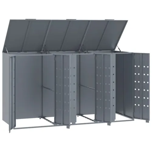 Spremište za kante za smeće - Spremište za 3 kante za otpad sivo 207x79x117 cm čelično - Siva 3 poklopac s plinskim podizanjem Cijena