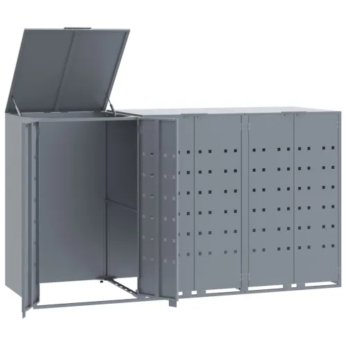 Spremište za kante za smeće - Spremište za 3 kante za otpad sivo 207x79x117 cm čelično - Siva poklopac s plinskim podizanjem 3 1 Cijena