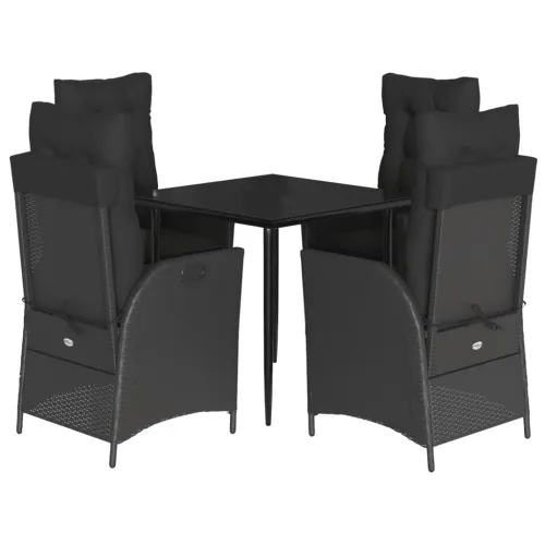 Vrtna garnitura - 5-dijelni vrtni blagovaonski set s jastucima od poliratana crni - 80 x 80 x 74 cm 4 Bez naslona za noge Cijena
