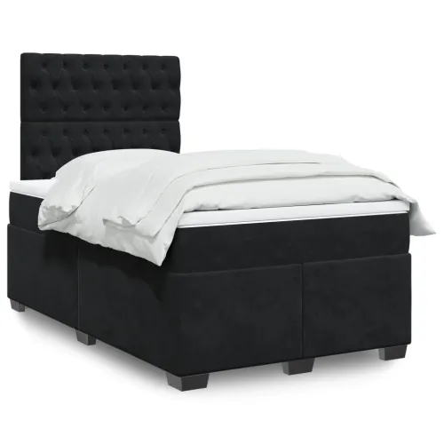 Box spring krevet s madracem crni 120 x 200 cm baršunasti - Crna 120 x 200 cm Dizajn s gumbima Cijena