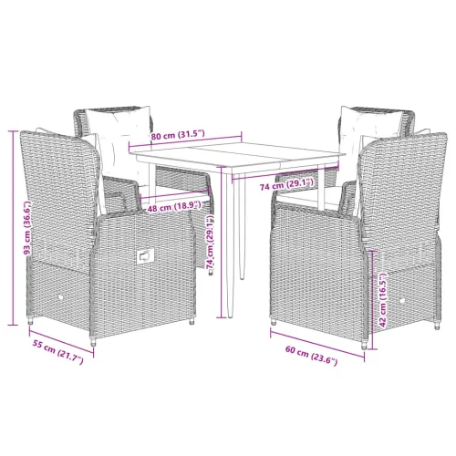Vrtna garnitura - 5-dijelni vrtni blagovaonski set sivi od poliratana - Siva 80 x 80 x 74 cm 4 Cijena