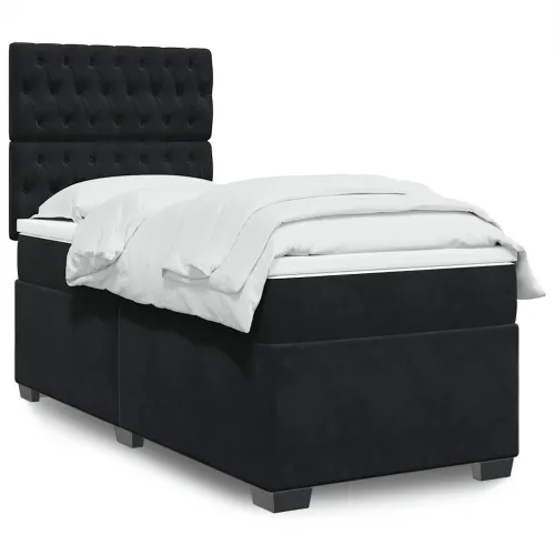 Box spring krevet s madracem crni 100x200 cm baršunasti - Crna 100 x 200 cm Dizajn s gumbima Cijena