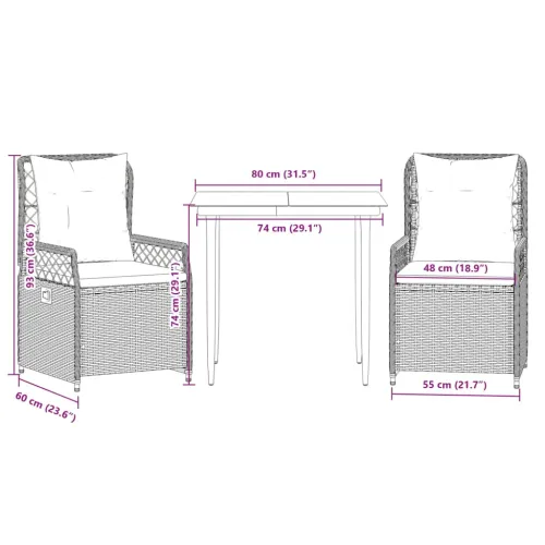Vrtna garnitura - 3-dijelni vrtni blagovaonski set od poliratana s jastucima bež - bež i svjetlosiva 80 x 80 x 74 cm 2 Cijena