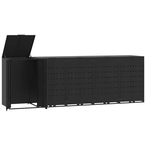 Spremište za 5 kante za otpad crno 345x79x117 cm čelično - Crna poklopac s plinskim podizanjem 5 1 Cijena