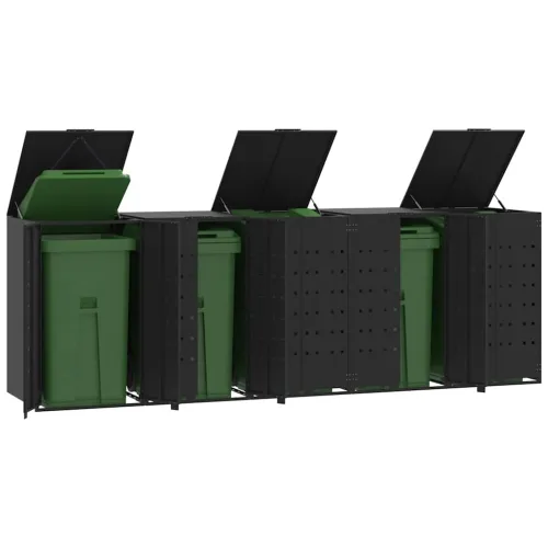 Spremište za 5 kante za otpad crno 345x79x117 cm čelično - Crna poklopac s plinskim podizanjem 5 1 Cijena