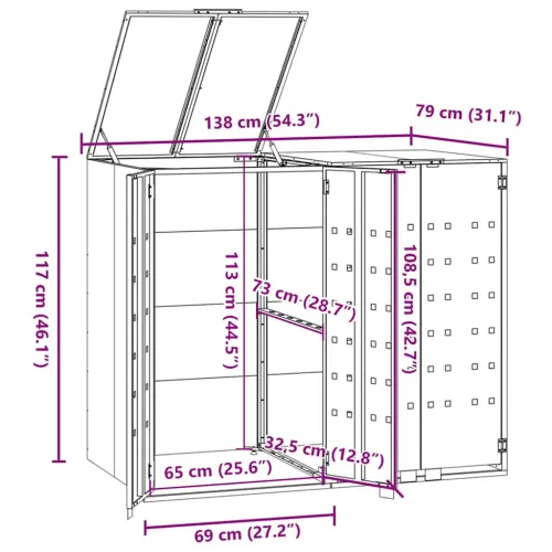 Spremište za 2 kante za otpad antracit 138x79x117 cm čelično - Antracit 2 poklopac s plinskim podizanjem Cijena