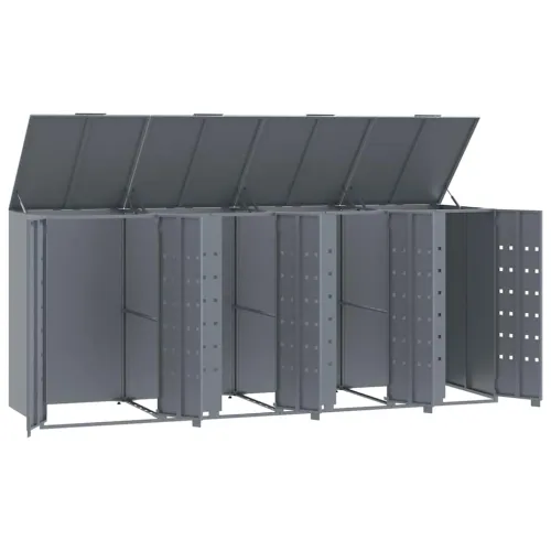 Spremište za kante za smeće - Spremište za 4 kante za otpad sivo 276x79x117 cm čelično - Siva 4 poklopac s plinskim podizanjem Cijena