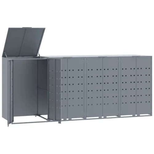Spremište za kante za smeće - Spremište za 4 kante za otpad sivo 276x79x117 cm čelično - Siva poklopac s plinskim podizanjem 4 1 Cijena
