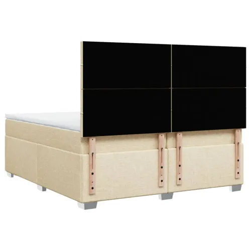 Boxspring - Krevet s oprugama i madracem krem 200 x 200 cm od tkanine - Krema 200 x 200 cm Blok s kvadratima Krema Cijena