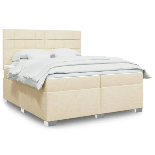 Boxspring - Krevet s oprugama i madracem krem 200 x 200 cm od tkanine - Krema 200 x 200 cm Blok s kvadratima Krema Cijena