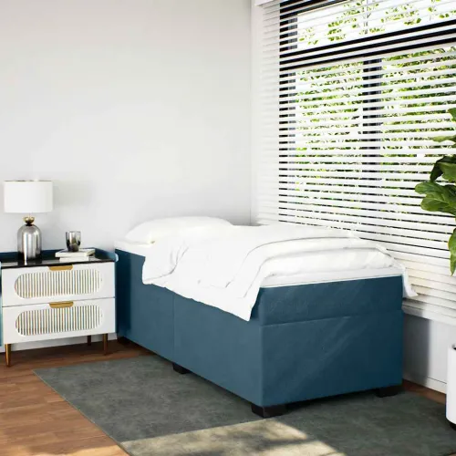 Box spring krevet s madracem tamnoplavi 90x200 cm baršunasti - Plava 90 x 200 cm Cijena