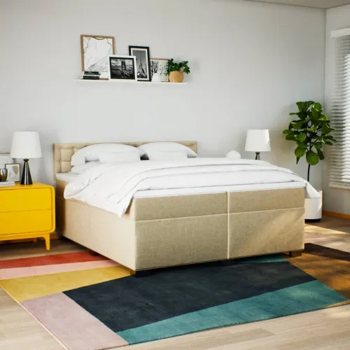 Boxspring - Krevet s oprugama i madracem krem 200 x 200 cm od tkanine - Krema 200 x 200 cm gumbi Krema Cijena
