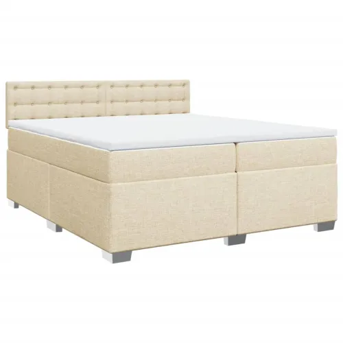 Boxspring - Krevet s oprugama i madracem krem 200 x 200 cm od tkanine - Krema 200 x 200 cm gumbi Krema Cijena