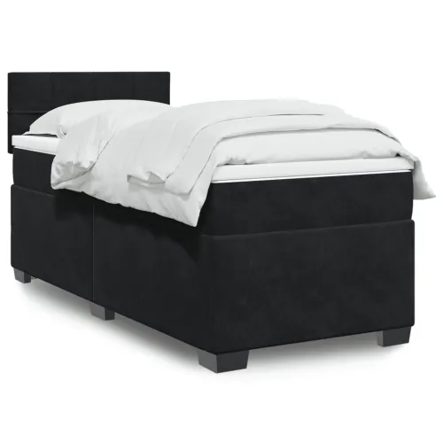 Box spring krevet s madracem crni 100x200 cm baršunasti - Crna 100 x 200 cm Blok s kvadratima Cijena