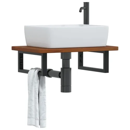 Zidna polica za Lavabo - Umivaonik od čelika i masivne hrastovine - tamno smeđa i crna 60 x 40 x 2.5 cm 1 Pravokutno Cijena