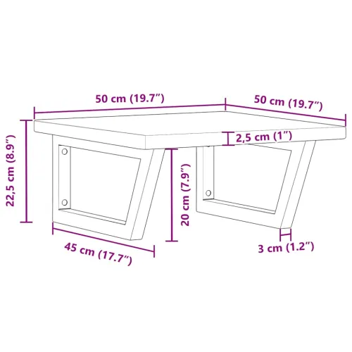 Zidna polica za Lavabo - Umivaonik od čelika i masivne hrastovine - Smeđa i bijela 50 x 50 x 2.5 cm 1 Trapez Cijena