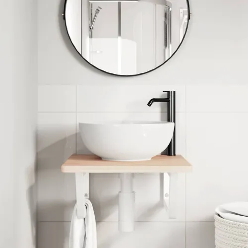 Zidna polica za Lavabo - Umivaonik od čelika i masivne hrastovine - Smeđa i bijela 50 x 50 x 2.5 cm 1 Trapez Cijena