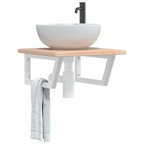 Zidna polica za Lavabo - Umivaonik od čelika i masivne hrastovine - Smeđa i bijela 50 x 50 x 2.5 cm 1 Trapez Cijena
