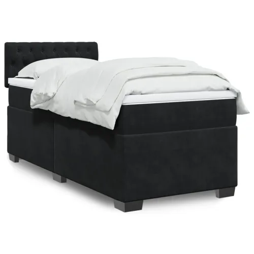 Box spring krevet s madracem crni 100x200 cm baršunasti - Crna 100 x 200 cm Dizajn s gumbima Cijena