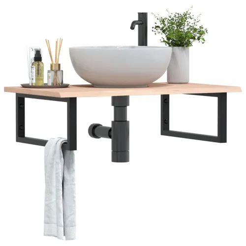 Zidna polica za Lavabo - Umivaonik od čelika i masivne hrastovine - Smeđa i crna 80 x 50 x 2 cm Pravokutno Cijena