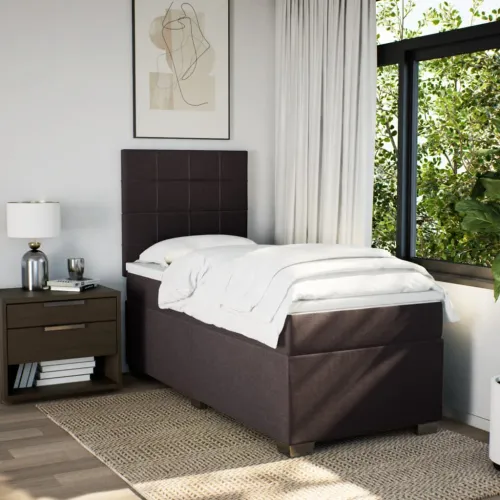 Boxspring - Krevet s oprugama i madracem tamnosmeđi 90 x 190 cm od tkanine - Tamno smeđa 90 x 190 cm Blok s kvadratima Tamno sme Cijena