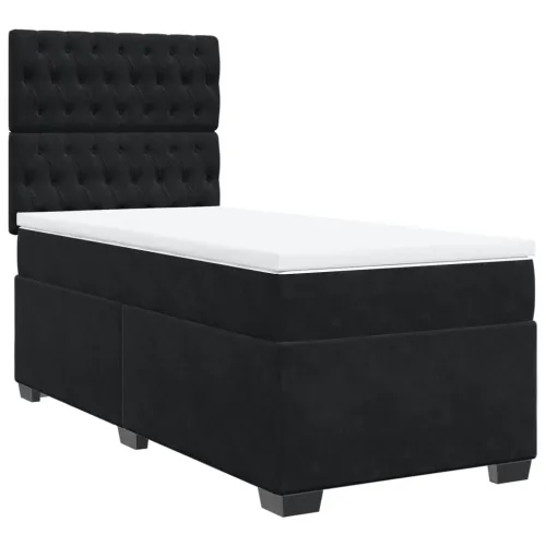 Box spring krevet s madracem crni 100x200 cm baršunasti - Crna 100 x 200 cm Dizajn s gumbima Cijena
