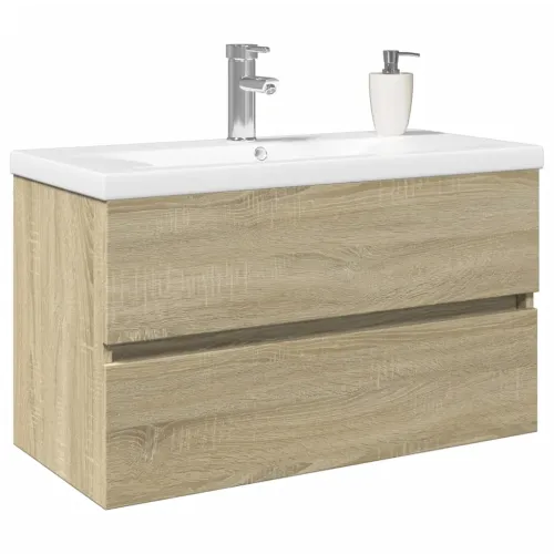 2-dijelni set kupaonskog namještaja od keramike i drva - sonoma hrast 80 x 38.5 x 45 cm bez slavine i odvoda Cijena