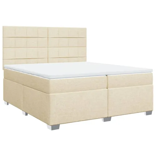 Boxspring - Krevet s oprugama i madracem krem 200 x 200 cm od tkanine - Krema 200 x 200 cm Blok s kvadratima Krema Cijena