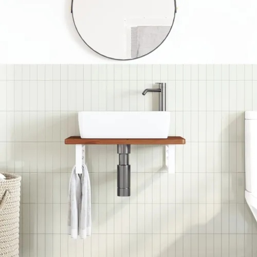 Zidna polica za Lavabo - Umivaonik od čelika i masivne hrastovine - tamno smeđe i bijele boje 60 x 40 x 2.5 cm 1 Pravokutno Cijena