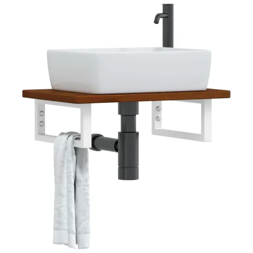 Zidna polica za Lavabo - Umivaonik od čelika i masivne hrastovine - tamno smeđe i bijele boje 60 x 40 x 2.5 cm 1 Pravokutno Cijena