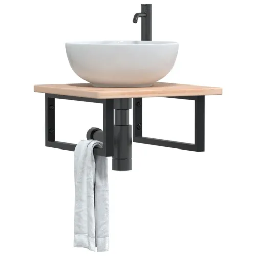 Zidna polica za Lavabo - Umivaonik od čelika i masivne hrastovine - Smeđa i crna 50 x 50 x 2.5 cm 1 Pravokutno Cijena