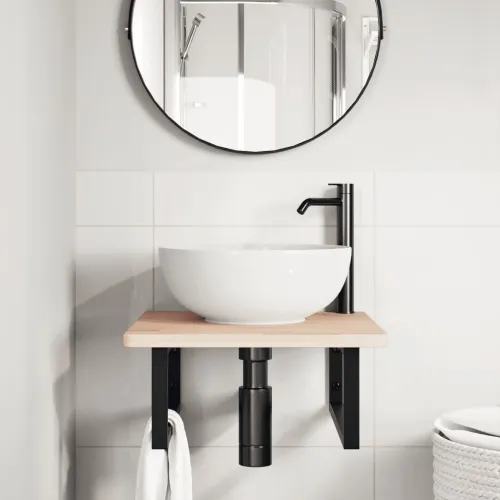 Zidna polica za Lavabo - Umivaonik od čelika i masivne hrastovine - Smeđa i crna 50 x 50 x 2.5 cm 1 Pravokutno Cijena