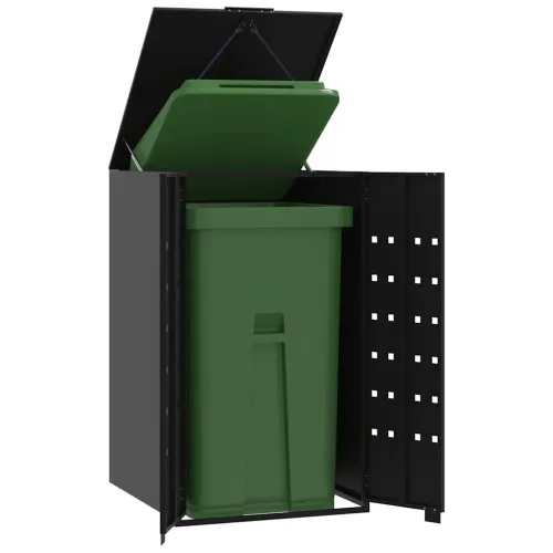 Spremište za jednu kantu za otpad crno 69 x 79 x 117 cm čelično - Crna poklopac s plinskim podizanjem 1 1 Cijena