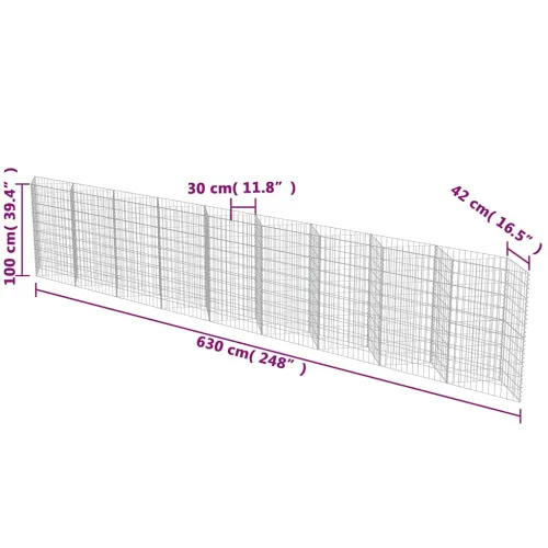 Gabionski zid od pocinčanog čelika 630 x 30 x 100 cm - 630 x 30 x 100 cm Cijena