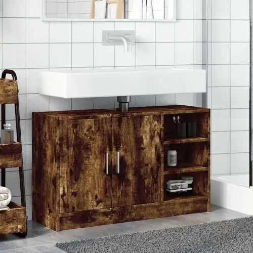 Ormarić za Lavabo - Umivaonik boja dimljenog hrasta 90x29x55 cm drveni - Dimljeni hrast 90 x 29 x 55 cm Cijena