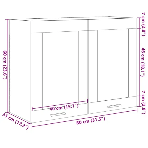 Viseći stakleni ormarić “Lyon” hrast Sonoma 80x31x60 cm Konstruirano drvo - sonoma hrast 1 1x viseći stakleni ormarić (2 vrata)  Cijena