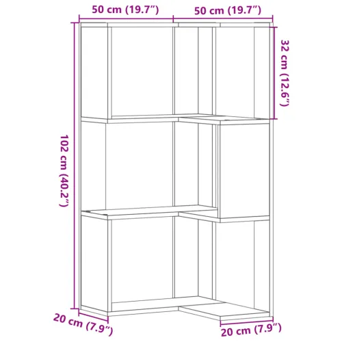 Kutni regal za knjige 3 razine boja hrasta 50x50x102 cm drveni - sonoma hrast 1 Sonoma hrast Cijena