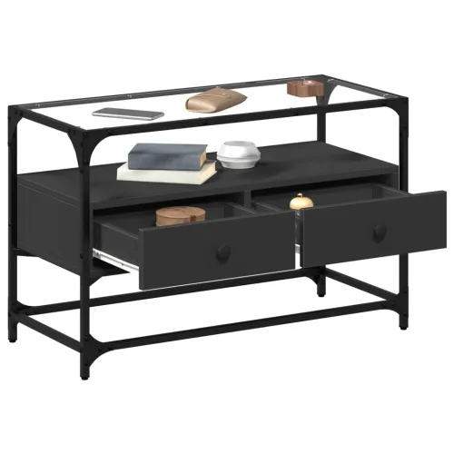 TV ormarić sa staklenom površinom crni 80x35x51 cm drveni - Crna 1 80 cm Crna Cijena