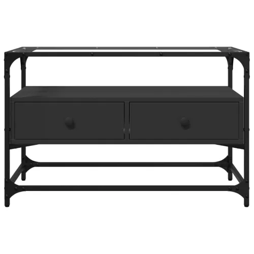 TV ormarić sa staklenom površinom crni 80x35x51 cm drveni - Crna 1 80 cm Crna Cijena