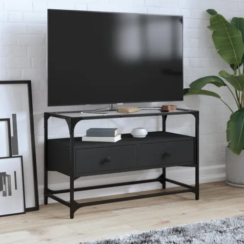 TV ormarić sa staklenom površinom crni 80x35x51 cm drveni - Crna 1 80 cm Crna Cijena