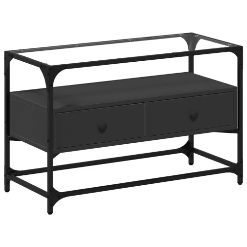 TV ormarić sa staklenom površinom crni 80x35x51 cm drveni - Crna 1 80 cm Crna Cijena